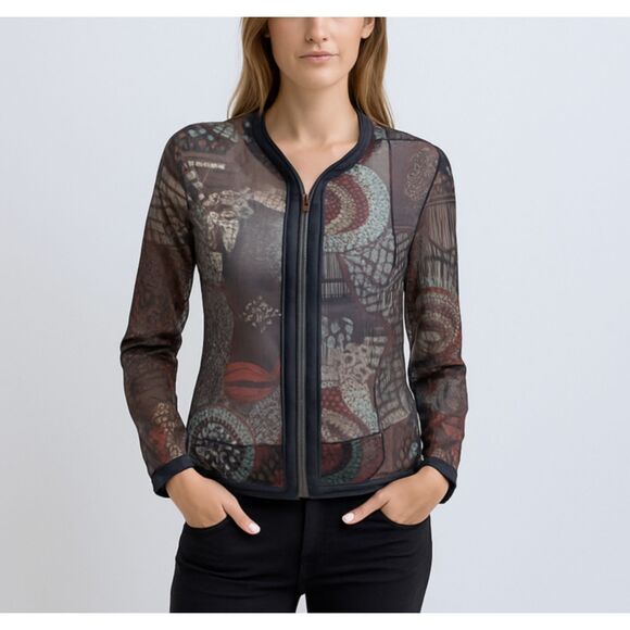 Garella Semi-Sheer Printed Zip Top Size 3 US S Boho Mesh Lightweight Top - Picture 1 of 9